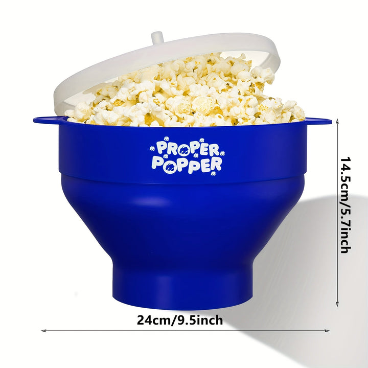 1pc Creador de Palomitas de Maíz para Microondas Proper Popper - Capacidad Grande de 3L, Bol Plegable de Silicona, Libre de BPA y Apto para Lavavajillas, Rojo con Tapa Blanca, Perfecto para Noches de Película en Familia, Fabricante de Palomitas de Cocina