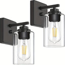 Juego de 2 Apliques de Pared para Baño, Luces Modernas para Tocador, Linternas de Iluminación de Montaje en Pared en Negro Mate, Luces de Pared Estilo Granja con Pantalla de Vidrio Transparente para Dormitorio, Sala de Estar, Pasillo y Cocina (Bombilla I