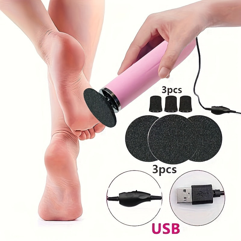 Removedor eléctrico de callos con velocidad ajustable, 3 almohadillas de lijado y 3 cabezales para uñas – Herramienta multiusos para pedicura, exfoliación y eliminación de piel muerta, acabado metálico para hombres y mujeres