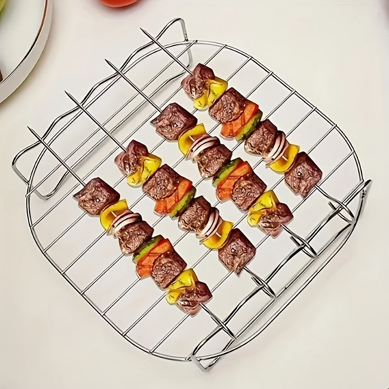Accesorios para freidora de aire de acero inoxidable, parrilla redonda con 4 brochetas, multifuncional para cocinar y seguro para lavavajillas, suministros de cocina