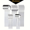 Juego de cubiertos de acero inoxidable, 30 piezas - Tenedores, cucharas y cucharitas para postres, ideal para hogar y restaurante