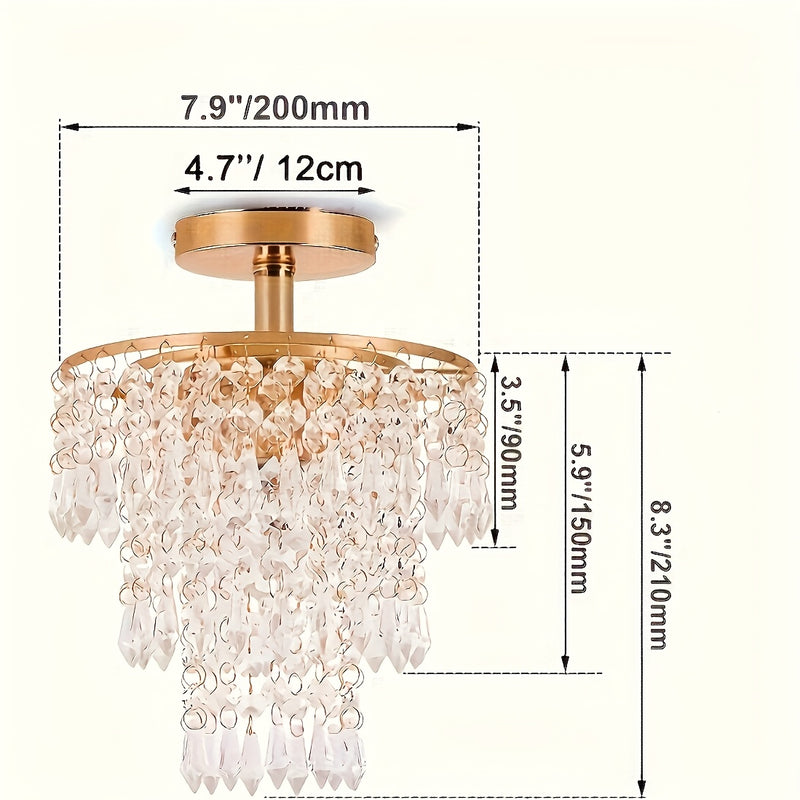 1 pieza de moderna elegante mini candelabro de cristal - Lujo moderno, luz de techo semi-inclinada, perfecta para fiestas de vacaciones, restaurantes, hoteles, dormitorios y salas de estar, estructura metálica, incluye hardware de instalación - Bombilla