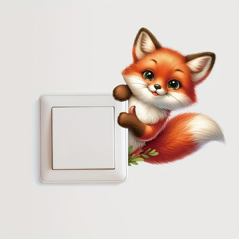 1pc Pegatina de pared de zorro pequeño divertido para interruptor, decoración del hogar con temática de animales creativa, calcomanía de vinilo duradera, fácil aplicación, decoración estética del hogar, decoración de la habitación, embellece tu hogar