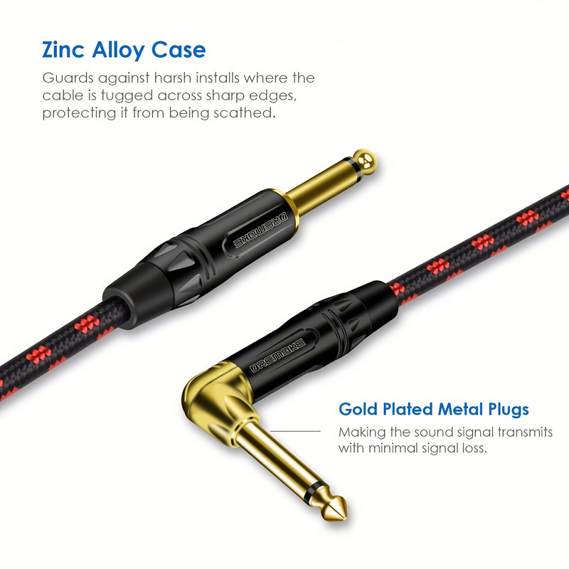 Cable de guitarra mono DREMAKE de 6,35 mm, macho a macho chapado en oro, cable Ethernet Cat5e, conector flexible redondo, cable de instrumento trenzado para guitarra, bajo, teclado