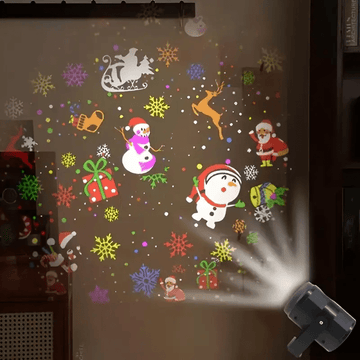 Proyector LED Navideño con USB - Copos de Nieve, Bastones de Caramelo y Santa Claus - Sin Baterías Necesarias, Conexión USB Plug-and-Play para Decoraciones Festivas - Iluminación Compacta para Hogar, Fiestas, Bodas, Ventanas o Paredes - Ambiente Invernal