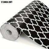 1 Rollo de Forro para Estantes Impermeable y No Adhesivo con Diseño Elegante de Trébol Gris y Blanco y Ondas - Tapete de Plástico Duradero y Cortable para Refrigeradores, Cajones de Cocina, Armarios | Antideslizante, Impermeable, Mantel para Refrigerador