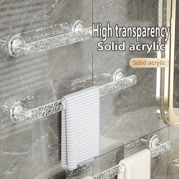 Barra de Toallas para Baño con Alta Adhesión - Montaje en Pared, Transparente con Diseño de Ondas Acuáticas, Ideal para Organización del Hogar
