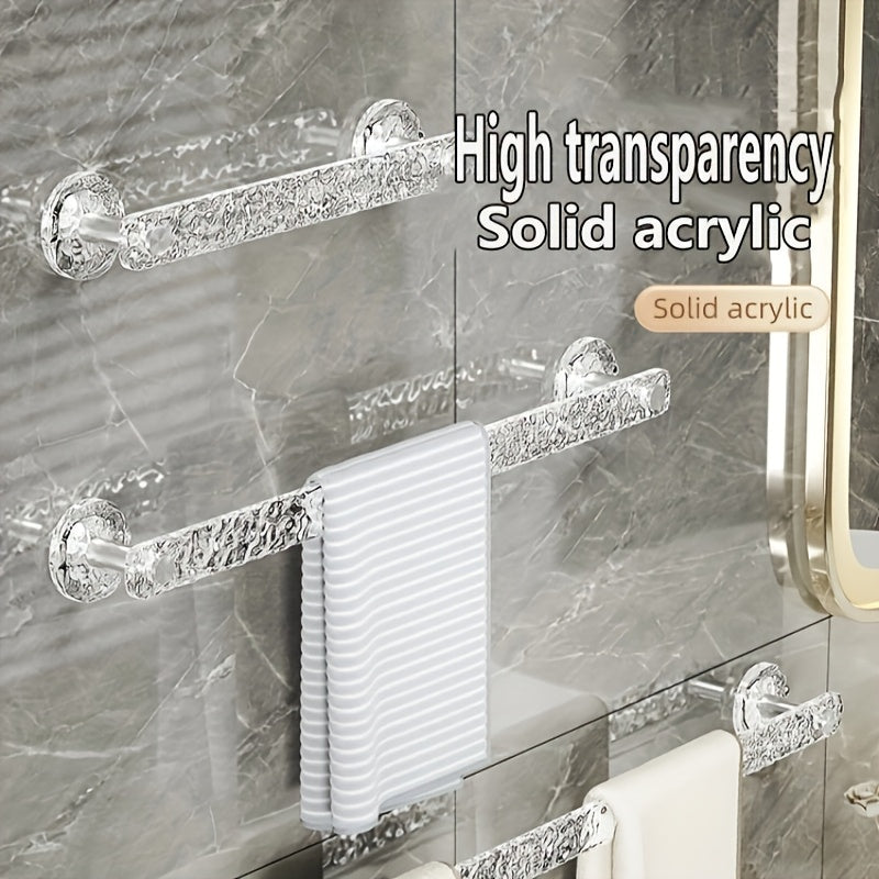 Barra de Toallas para Baño con Alta Adhesión - Montaje en Pared, Transparente con Diseño de Ondas Acuáticas, Ideal para Organización del Hogar