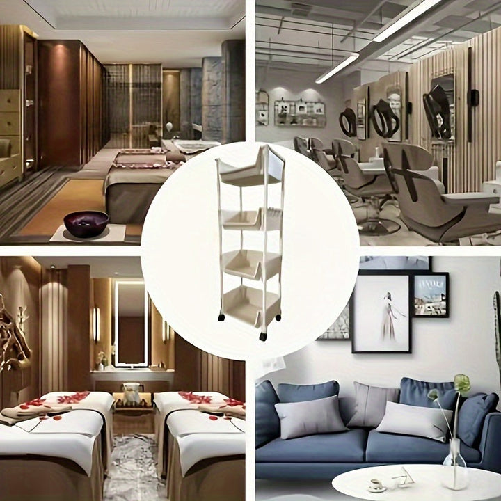 Estante de almacenamiento de plástico de 3/4/5 niveles con ruedas - Organizador versátil para sala de estar, dormitorio, residencia | Uso para todas las estaciones, sin necesidad de ensamblaje, blanco, organizador de almacenamiento de 4 niveles