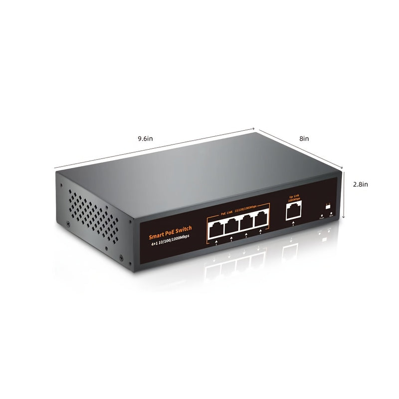 Conmutador Gigabit PoE de 5 puertos, incluye 4 puertos PoE y 1 enlace ascendente, PoE 1000Mbps, IEEE802.3af/at