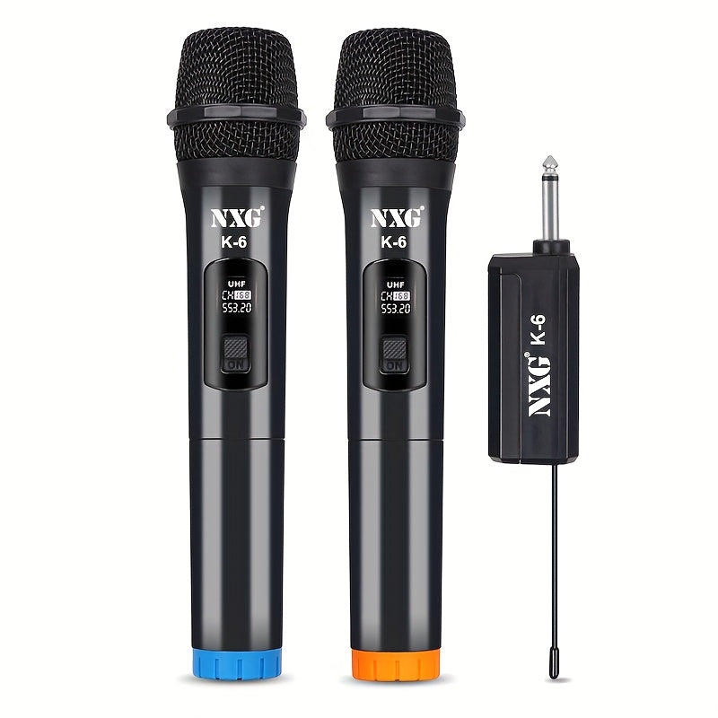 Micrófonos inalámbricos NXG K-6, micrófonos para karaoke, sistema dinámico de mano, receptor recargable, ideal para fiestas, iglesias, reuniones, bodas y escenarios, incluye 2 micrófonos