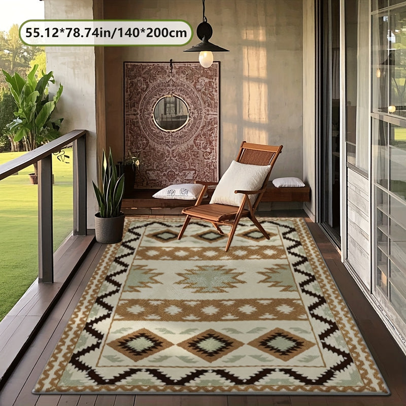 Estampado plano 2D con patrón tradicional exquisito, alfombra decorativa de estilo clásico 1 pieza, picnic, RV, balcón, patio, cubierta, camping, decoración de vacaciones para interiores y exteriores, disponible en múltiples escenarios, tamaños opcionale