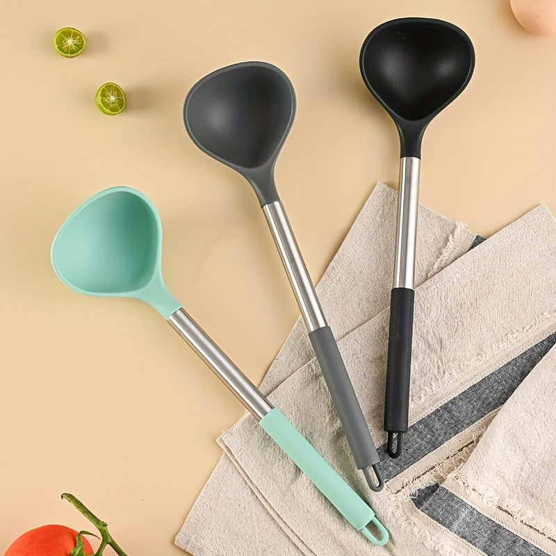 1 ud., cuchara grande de silicona, cuchara de silicona, mango de acero inoxidable para cuchara, cuchara grande, cuchara antiadherente para sartén, cuchara larga y resistente al calor para el hogar, cuchara de cocina