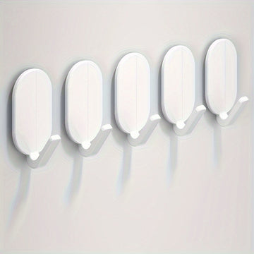 5 ganchos adhesivos resistentes, sin necesidad de taladrar, soporte fuerte para toallas, ropa y accesorios, montaje en pared sin daños, material ABS duradero, ideal para baños y tocadores, organizadores de baño | Accesorio moderno para el hogar | Ganchos