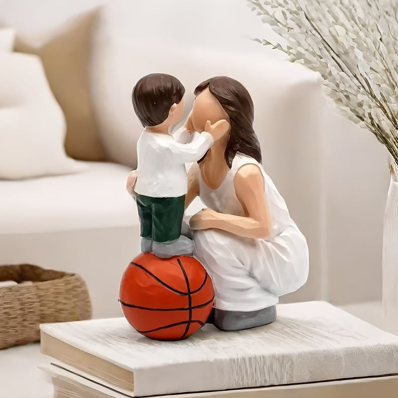 Estatua de Baloncesto Madre e Hijos en Resina | Decoración Temática del Amor para Salón y Dormitorio | Ideal para Bodas, Regalos para Jóvenes y Día de la Madre | No Requiere Energía