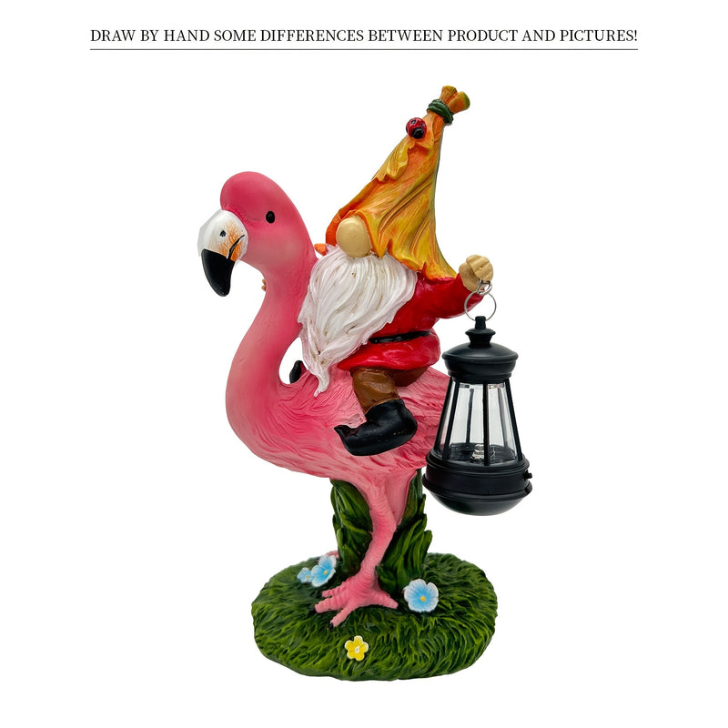 1pc Estatua de jardín de resina de flamenco con energía solar para Navidad con farol, decoración exterior de bajo consumo, control de conmutador, con batería de níquel de 80mAh, para exhibición festiva en interiores