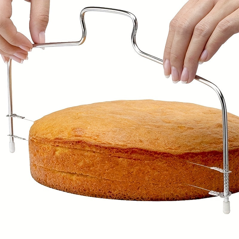 Herramienta de capas de pastel de acero inoxidable - Grosor ajustable, corte de doble línea para rebanadas de pan y pastel uniformes, esenciales para hornear, cuchilla de pastel, acabado metálico elegante, gadget de cocina duradero
