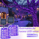 1 Paquete de Luces de Cuerda LED Solares para Exterior, Impermeable IP65, 8 Modos, Luces de Hadas Moradas para Árbol, Jardín, Navidad, Halloween, Día de Acción de Gracias, Día de San Valentín, Decoraciones de Bodas - Energizado por Energía Solar, Batería