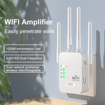 Amplificador de Rango WiFi 300Mbps 2.4GHz, 4 Antenas, Cobertura 360°, 4 Modos, Puerto Ethernet, Configuración con un Clic, Extiende la Cobertura hasta 3000 Pies Cuadrados, Compatible con 35 Dispositivos, Diseño Moderno, Amplificador Inteligente (Extensor