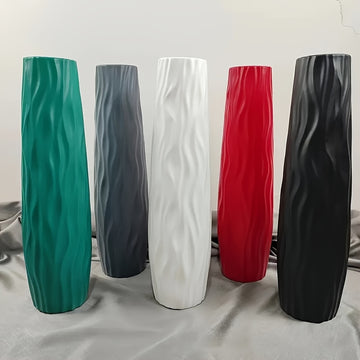 Florero grande de piso, alto y sencillo, de plástico hidropónico imitación cerámica, en blanco y negro, estilo europeo, para arreglos de flores secas, decoración de sala