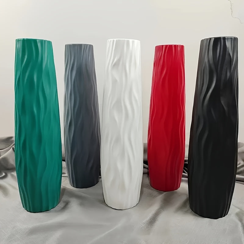 Florero grande de piso, alto y sencillo, de plástico hidropónico imitación cerámica, en blanco y negro, estilo europeo, para arreglos de flores secas, decoración de sala