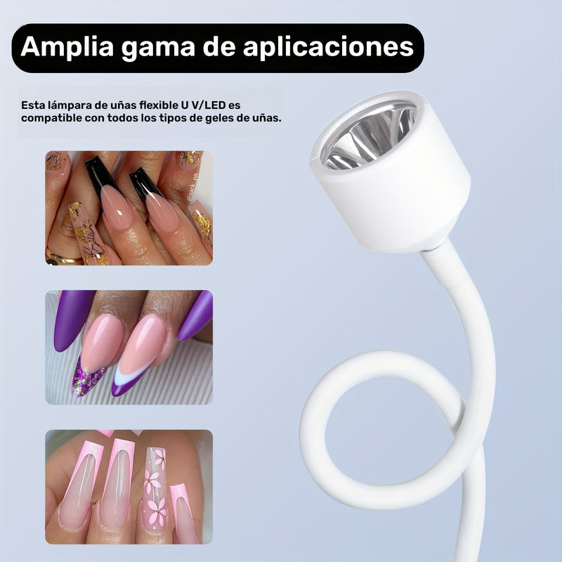Secador de Uñas Profesional con Cuello Giratorio y Lámpara LED Portátil para Gel, Secado Rápido en Casa o Salón