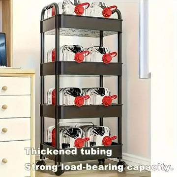 Carro de almacenamiento de plástico con marco metálico de alta resistencia de 3/4/5 niveles - Organizador multifuncional para ropa interior, vajilla, equipo de camping - Caja portátil para dormitorio, cocina y uso al aire libre