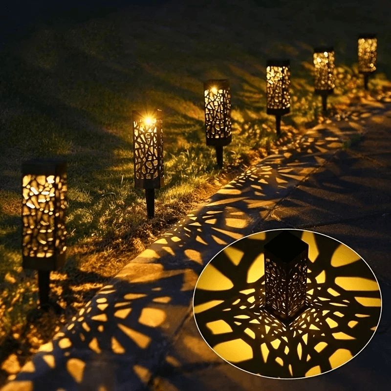 6 luces solares LED para jardín, luces para patio al aire libre, luces de césped con diseño retro hueco, adecuadas para Navidad, jardines, paisajes y céspedes.