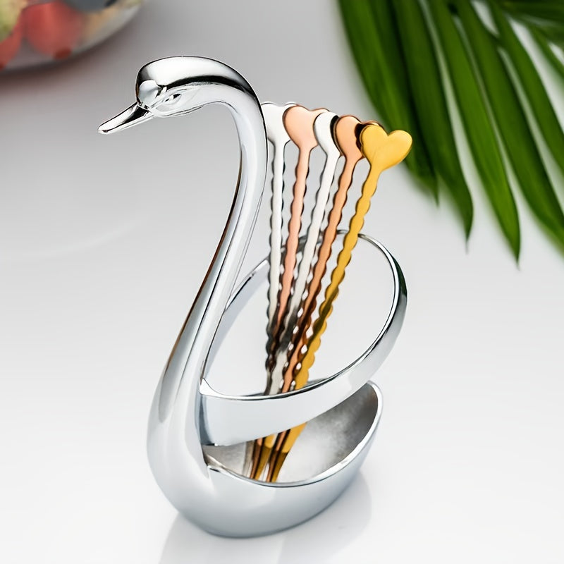 Porta cubiertos con estilo en forma de cisne, hecho de acero inoxidable, viene con un juego de tenedores de cortesía - Perfecto para catering y servicio de alimentos.
