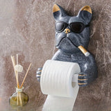 1pz/Porta Papel Higiénico con Forma de Cabeza de Perro Bulldog Lindo y Gafas de Moda, Estante para Toallas Montado en la Pared, Accesorios de Baño, Colgante Creativo sin Taladro para Cocina y Baño