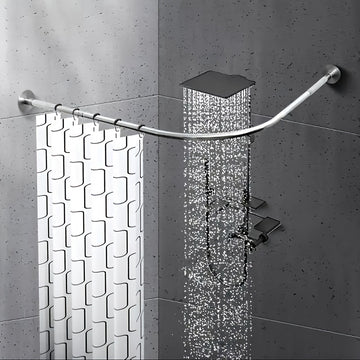 Conjunto de Barra para Cortina de Ducha Ajustable y Curva de 1 pieza, Barra para Cortina de Ducha Retráctil sin Agujeros de Acero Inoxidable, Fuerte y Duradera, Elegante, Fácil Instalación, Adecuada para Decoración de Baño, Suministros para el Hogar, Bar