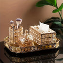 Soporte Elegante para Caja de Pañuelos de Metal con Detalles en Cristal, Blanco y Dorado, Tapadera Extraíble, Forma Rectangular, Ideal para Cocina, Comedor y Decoración del Hogar