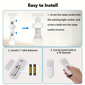 1 pieza de soporte de lámpara inteligente E27 con control remoto y interruptor de temporizador de 15 minutos/30 minutos/60 minutos - Luz LED de 85-265V, bombilla no incluida, fácil instalación para iluminación inalámbrica y cableada interior, luz de cont