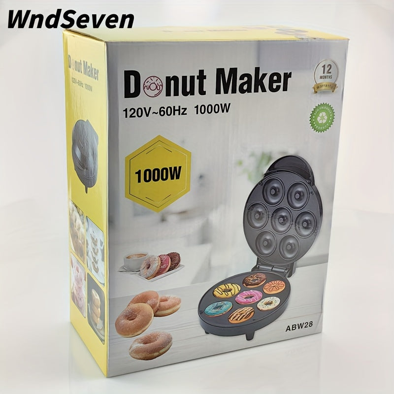 Máquina de hacer donas de 7 agujeros, mini máquina de hacer waffles - Control de temperatura inteligente, no desmontable para limpieza fácil, enchufe de EE. UU., perfecta para hacer donas y waffles, material de bakelita, fuente de alimentación de enchufe