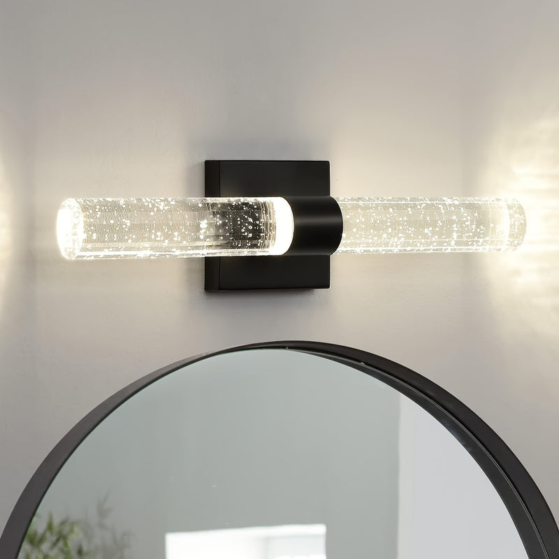 Aplique LED de cristal moderno - Aplique de pared de hierro fundido negro mate, montaje semi empotrado con control de interruptor para baño, dormitorio, sala de estar - 39,88 cm 5000 K, cableado, 110 V-240 V, fuente LED integrada