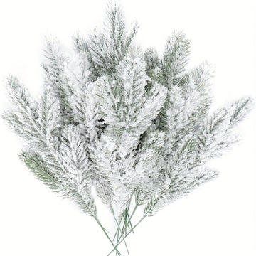 Elección popular] 10 ramas artificiales de pino con efecto nevado, ramas de pino falsas con escarcha para árbol de Navidad, coronas, guirnaldas y decoración navideña, ramitas, esprays y manualidades
