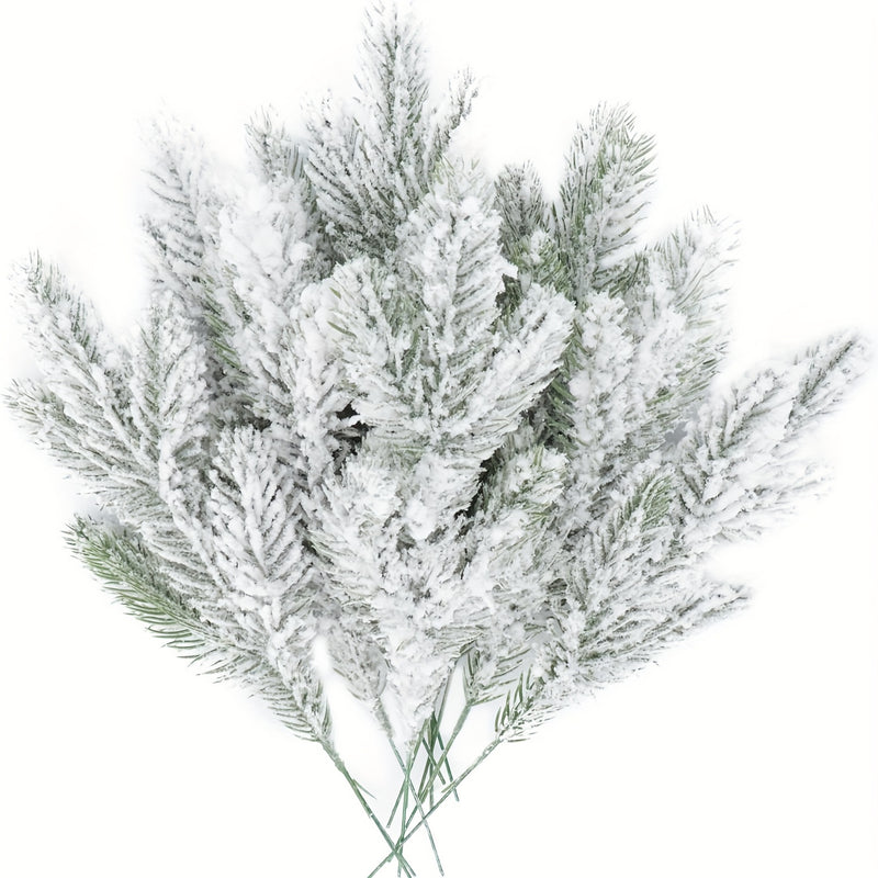 Elección popular] 10 ramas artificiales de pino con efecto nevado, ramas de pino falsas con escarcha para árbol de Navidad, coronas, guirnaldas y decoración navideña, ramitas, esprays y manualidades