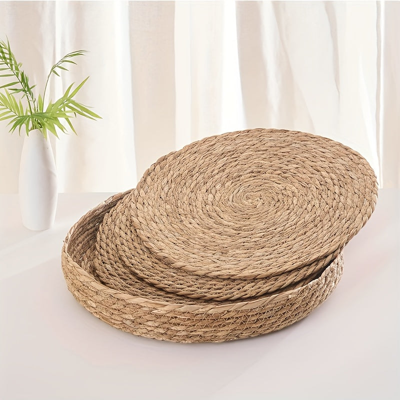 Conjunto de 4 posavasos tejidos a mano con soporte - 30 cm/11,8 pulgadas, material natural, adecuado para Navidad, Halloween, Pascua, Hanukkah, Acción de Gracias y más - Perfecto para la decoración del hogar y bodas