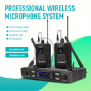 Sistema de micrófono inalámbrico profesional LMBGM con 1 micrófono de solapa y 1 micrófono de diadema para presentaciones en escenarios, conferencias, aulas, conferencias, coros, bodas, etc. - Conector XLR, sin batería, sin función de carga, alimentación
