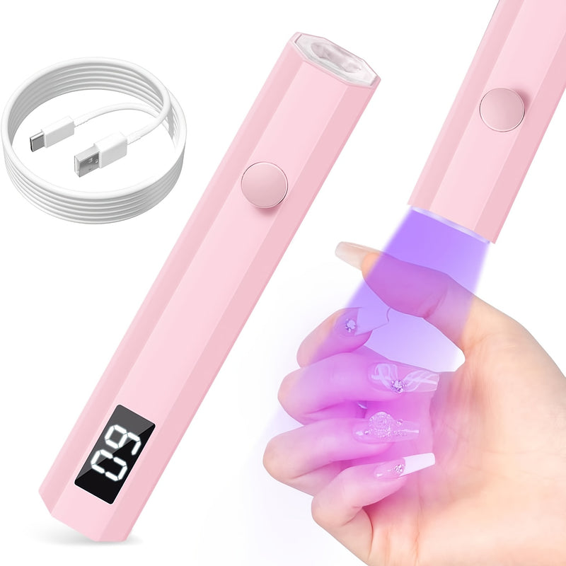 Secador de Uñas Portátil con Temporizador Digital - Lámpara LED Rápida para Manicura/Pedicura, Secado Rápido, Batería de Litio y Carga USB (Sin Adaptador Necesario) - Rosa Brillante/Blanco, Herramienta de Belleza Estilosa, Exterior en Plástico Brillante