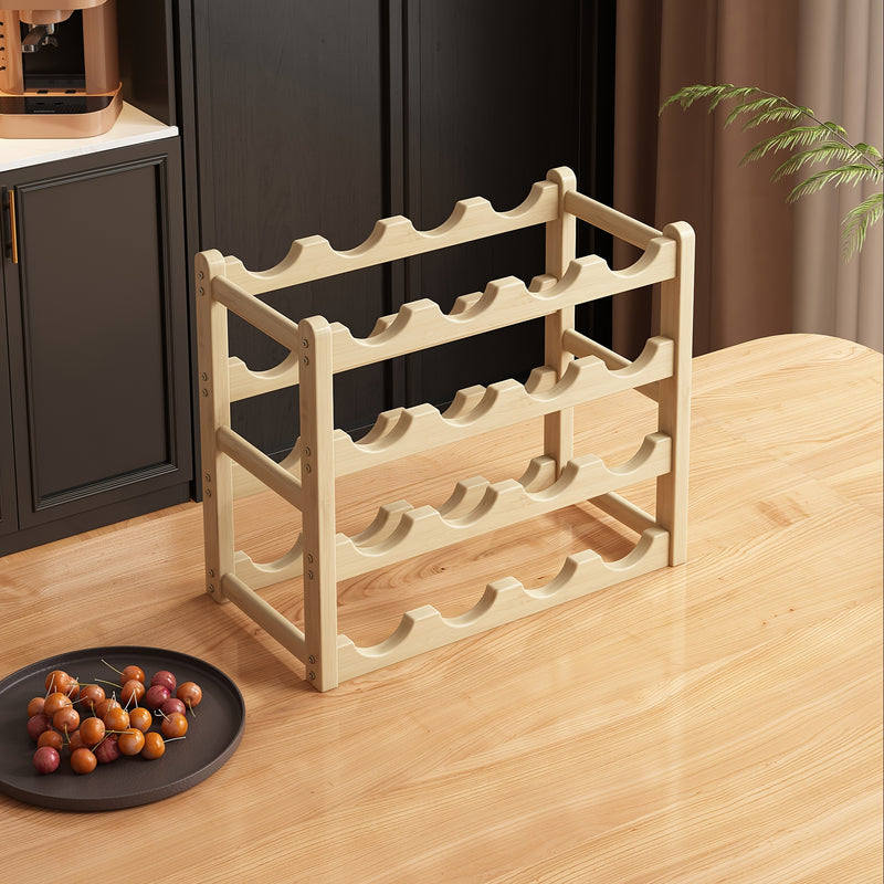 Soporte de Vino Apilable de Bambú de 2 Niveles – Soporte Independiente para Cocina y Hogar, Ahorra Espacio, Fácil Montaje Sin Herramientas, Diseño Moderno para Encimeras y Espacios Pequeños