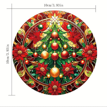 8 piezas Conjunto de posavasos de madera festivos de Navidad - Resistente al calor, lavable a mano, para bebidas, café, oficina, cocina, decoración de mesa, regalo de vacaciones, diámetro de 9,98 cm