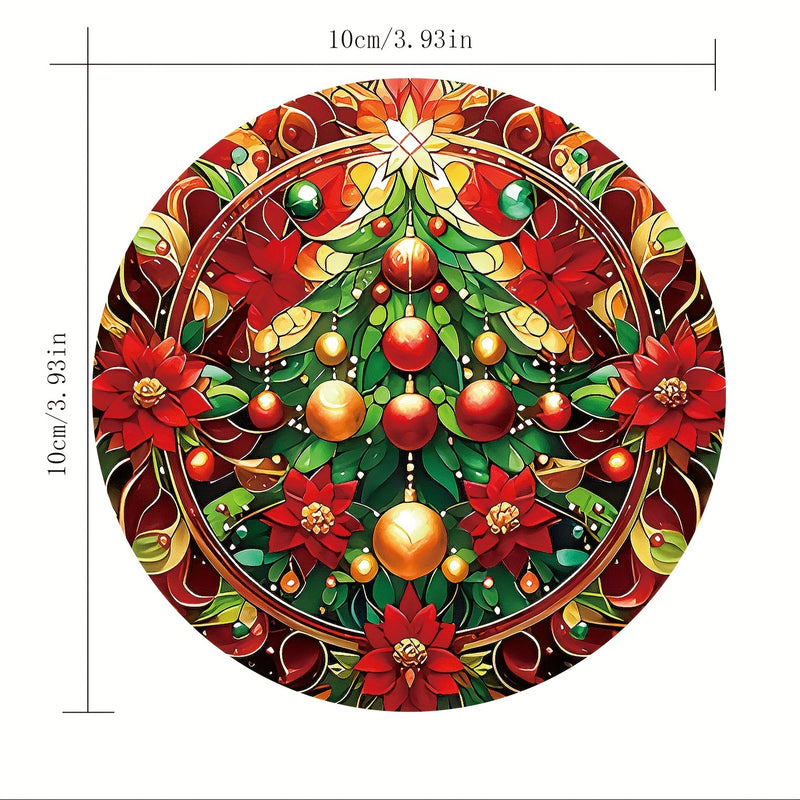 8 piezas Conjunto de posavasos de madera festivos de Navidad - Resistente al calor, lavable a mano, para bebidas, café, oficina, cocina, decoración de mesa, regalo de vacaciones, diámetro de 9,98 cm