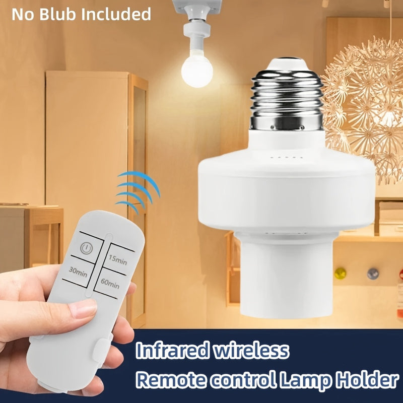 1 pieza de soporte de lámpara inteligente E27 con control remoto y interruptor de temporizador de 15 minutos/30 minutos/60 minutos - Luz LED de 85-265V, bombilla no incluida, fácil instalación para iluminación inalámbrica y cableada interior, luz de cont