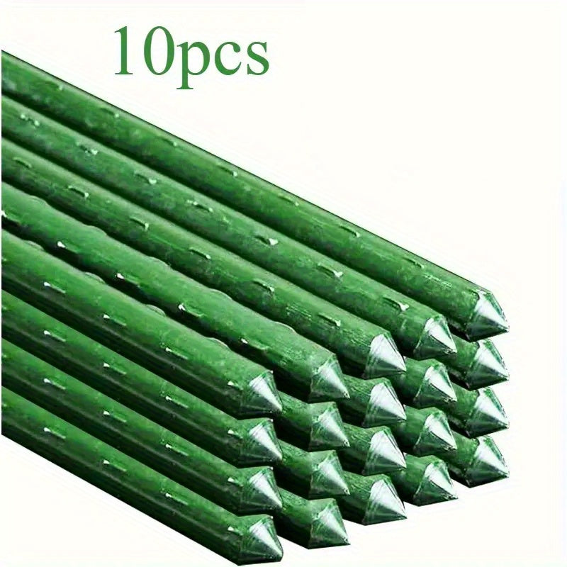 10 piezas de postes de jardín metálicos resistentes de 60 pulgadas - Soportes de plantas de tubería de acero recubierta de plástico para tomates, pepinos, frijoles y árboles - No se necesita electricidad, soportes de postes de plantas duraderos para un c