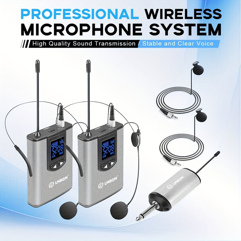 1pc LMBGM Sistema de micrófono inalámbrico UHF, paquete de cuerpo recargable USB y conjunto de lavalier con patrón de polarización omnidireccional, conector de 6,35 mm, para cantar, karaoke, transmisión en vivo, ideal para aula, conferencia, transmisión