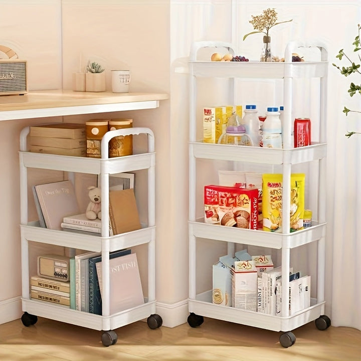 Carrito organizador de 3 niveles con ruedas, versátil para cocina, oficina y hogar, estante de plástico blanco para padres y familia, carrito de almacenamiento para cocina