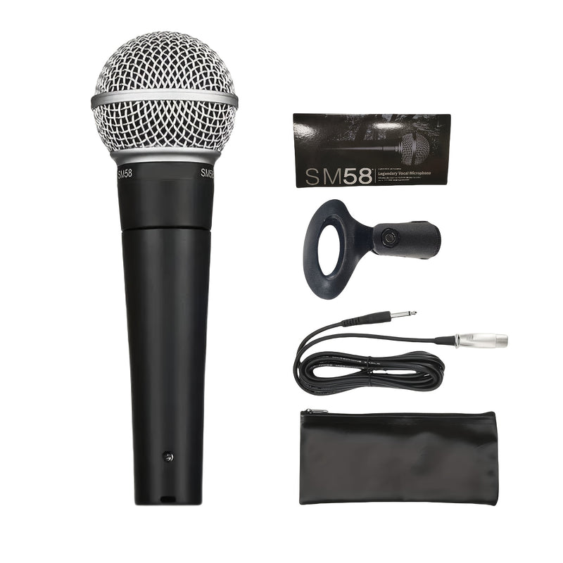 Microfono Profesional SM58 con Captación Direccional en Forma de Corazón - Reducción de Ruido, Construcción Robusta, Compatible con Sistemas PA/Mezcladores - para Actuaciones En Vivo, Grabaciones, Podcasts, Conferencias - Alimentado por DC (36V) - Sin Pi