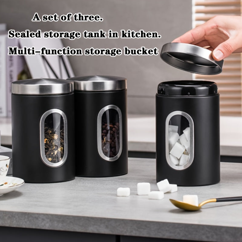 1pc Contenedor Hermético de Acero Inoxidable para Almacenamiento de Alimentos - Reutilizable, Tarro Metálico Redondo con Tapa Abatible para Granos de Café, Té, Azúcar y Más - Perfecto para la Organización de la Cocina