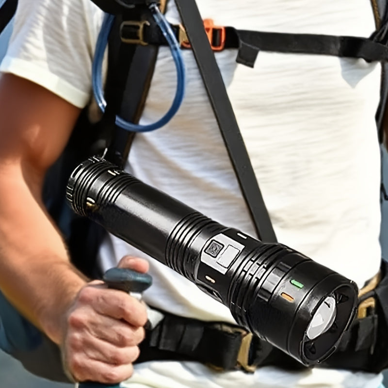 1 linterna grande Lantile - cuatro modos de velocidad, puerto Type-C, zoom ajustable, 1500 lúmenes y batería de 3200mAh, ideal para trabajos nocturnos, reparación de vehículos, pesca, patrullaje y más actividades
